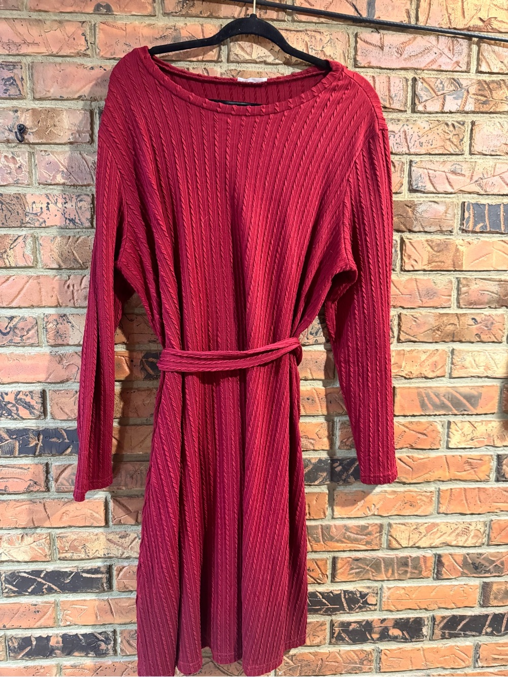 Women’s Ribbed Red Belted Maternity Dress